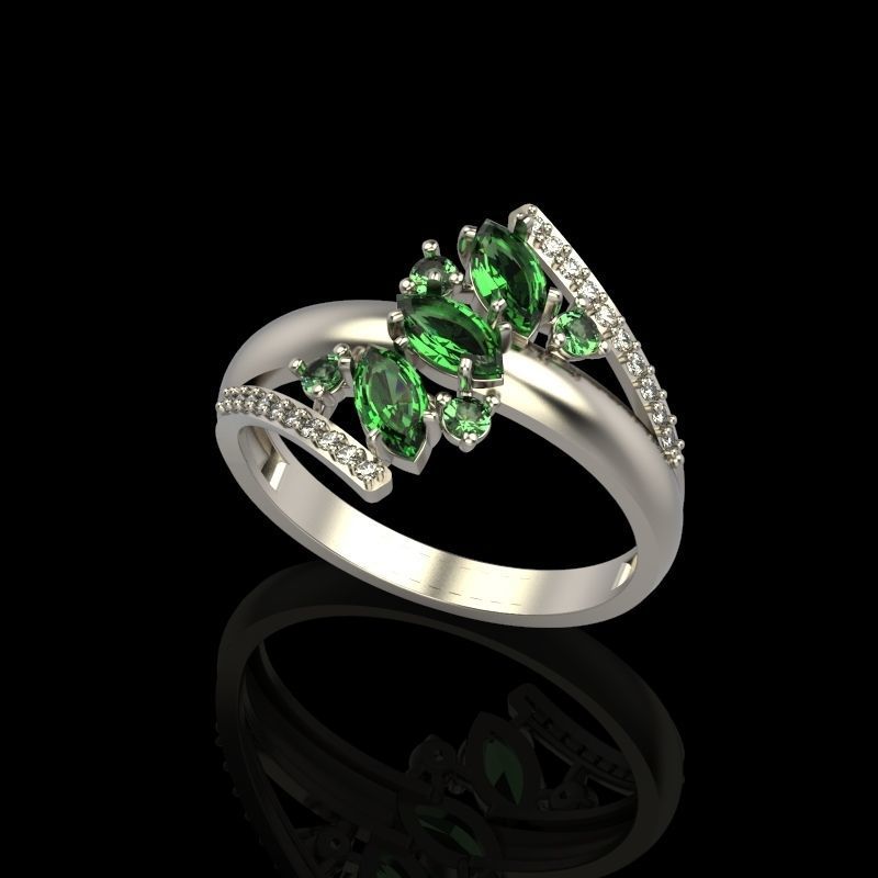 Women Ring with gems and diamonds 3dm stl 3D print model 3D print model_10