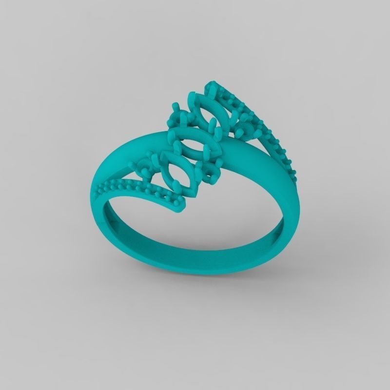 Women Ring with gems and diamonds 3dm stl 3D print model 3D print model_19