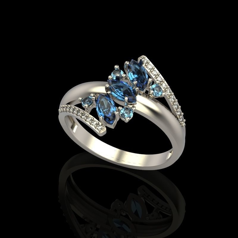 Women Ring with gems and diamonds 3dm stl 3D print model 3D print model_11