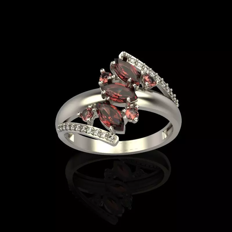 Women Ring with gems and diamonds 3dm stl 3D print model 3D print model_0
