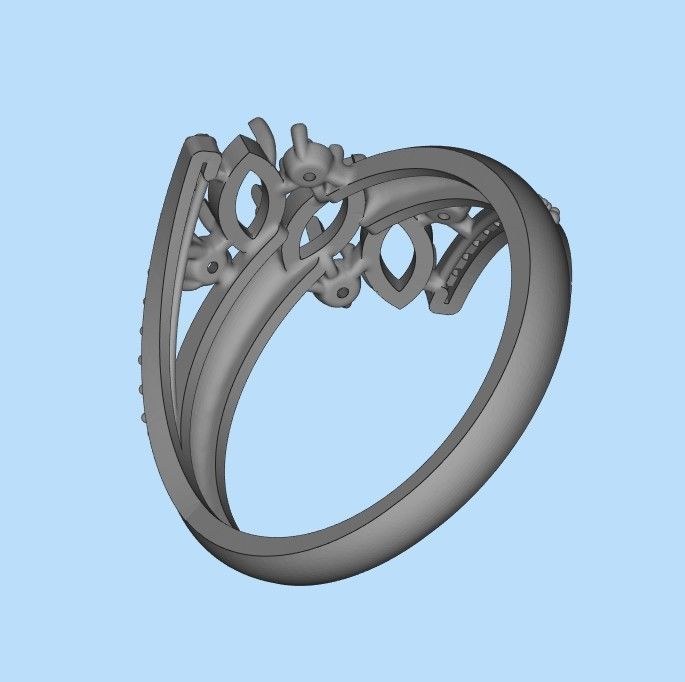 Women Ring with gems and diamonds 3dm stl 3D print model 3D print model_27