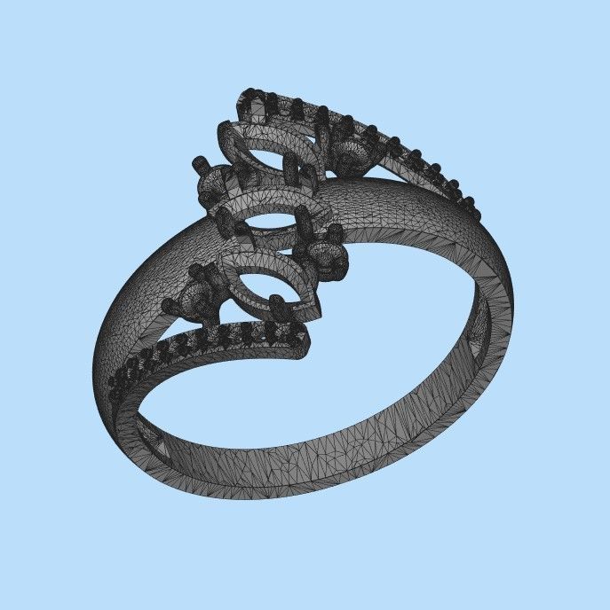 Women Ring with gems and diamonds 3dm stl 3D print model 3D print model_34