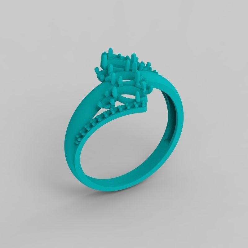 Women Ring with gems and diamonds 3dm stl 3D print model 3D print model_25