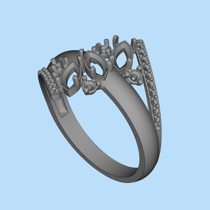 Women Ring with gems and diamonds 3dm stl 3D print model 3D print model_40