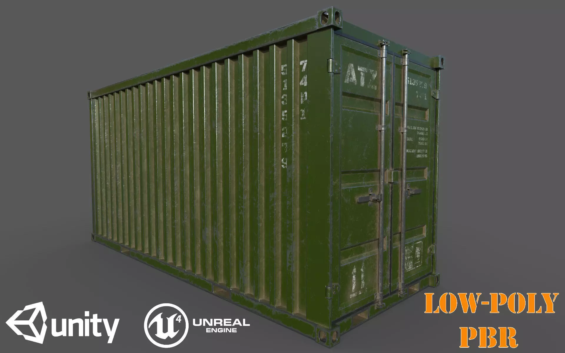 Green Shipping Container PBR Low-Poly 3D Game Ready Model Low-poly 3D model_0