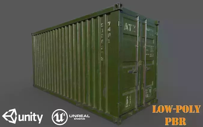 Green Shipping Container PBR Low-Poly 3D Game Ready Model