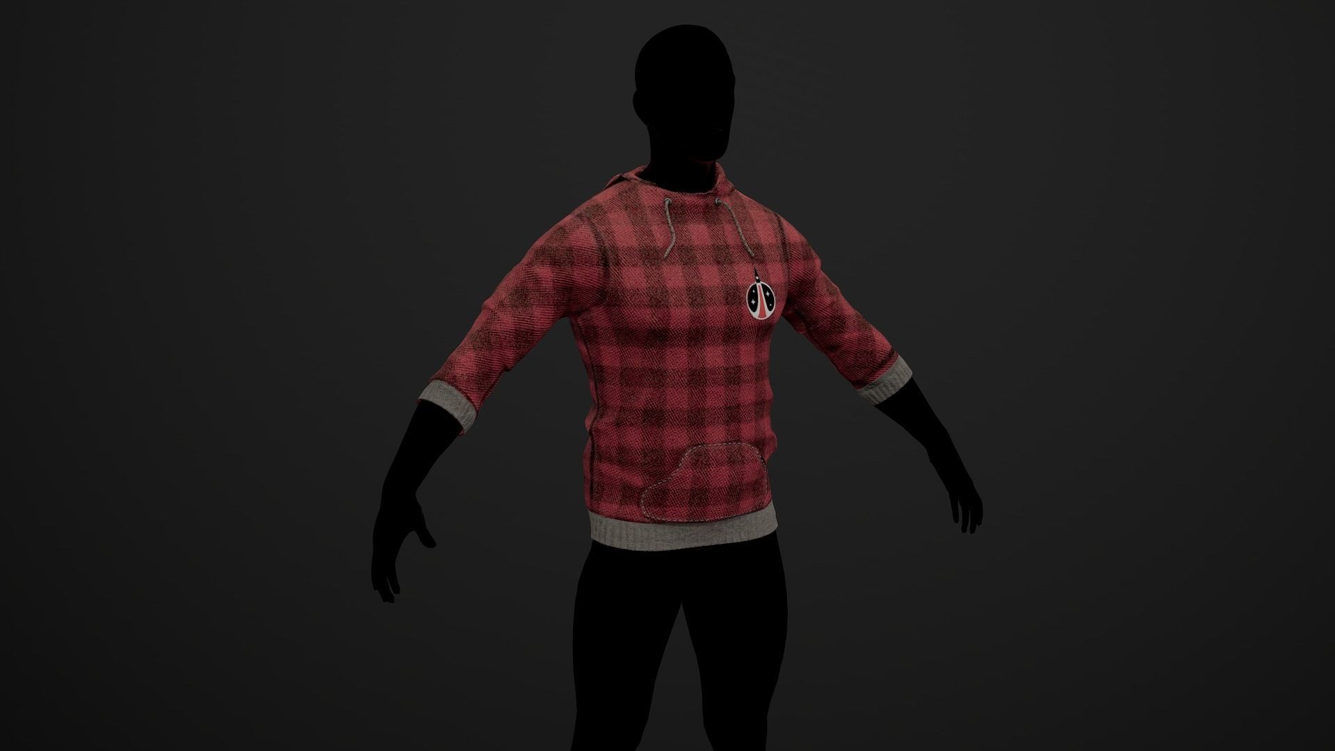 Sweatshirt PBR GameReady plaid hoodie Low-poly 3D model_7