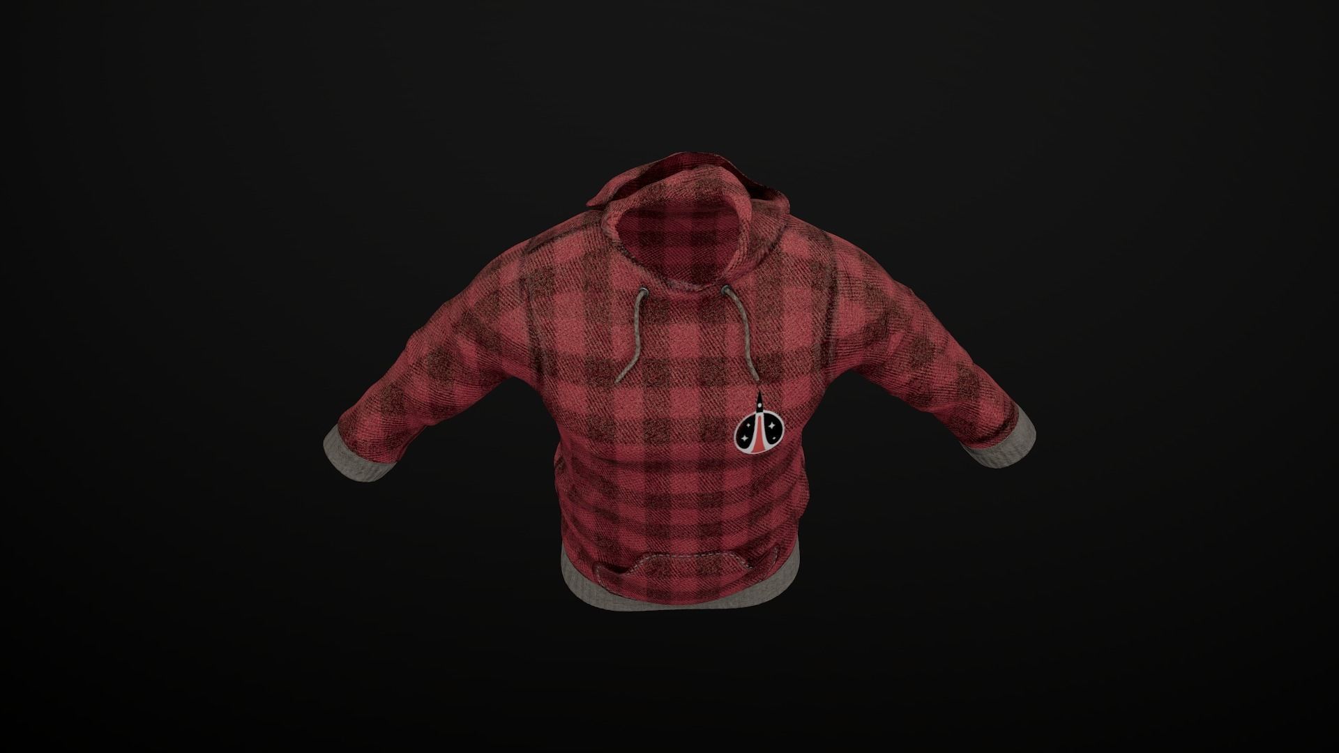 Sweatshirt PBR GameReady plaid hoodie Low-poly 3D model_6