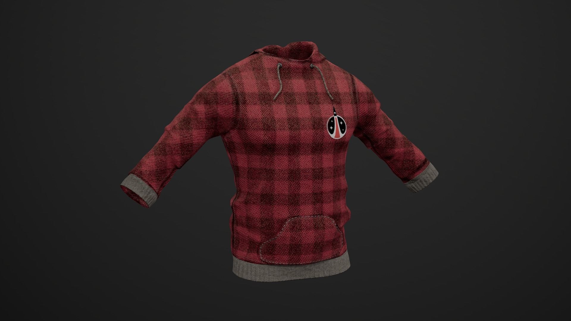 Sweatshirt PBR GameReady plaid hoodie Low-poly 3D model_2