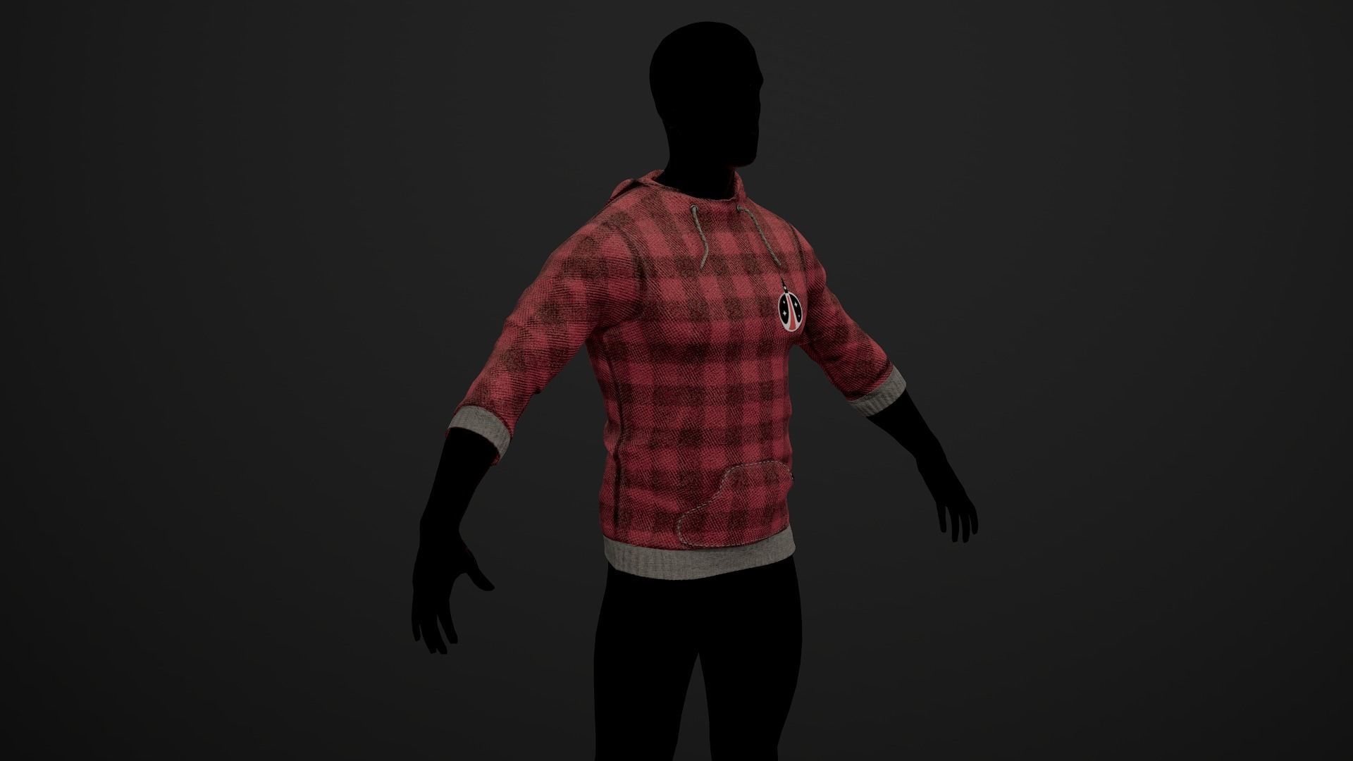 Sweatshirt PBR GameReady plaid hoodie Low-poly 3D model_8