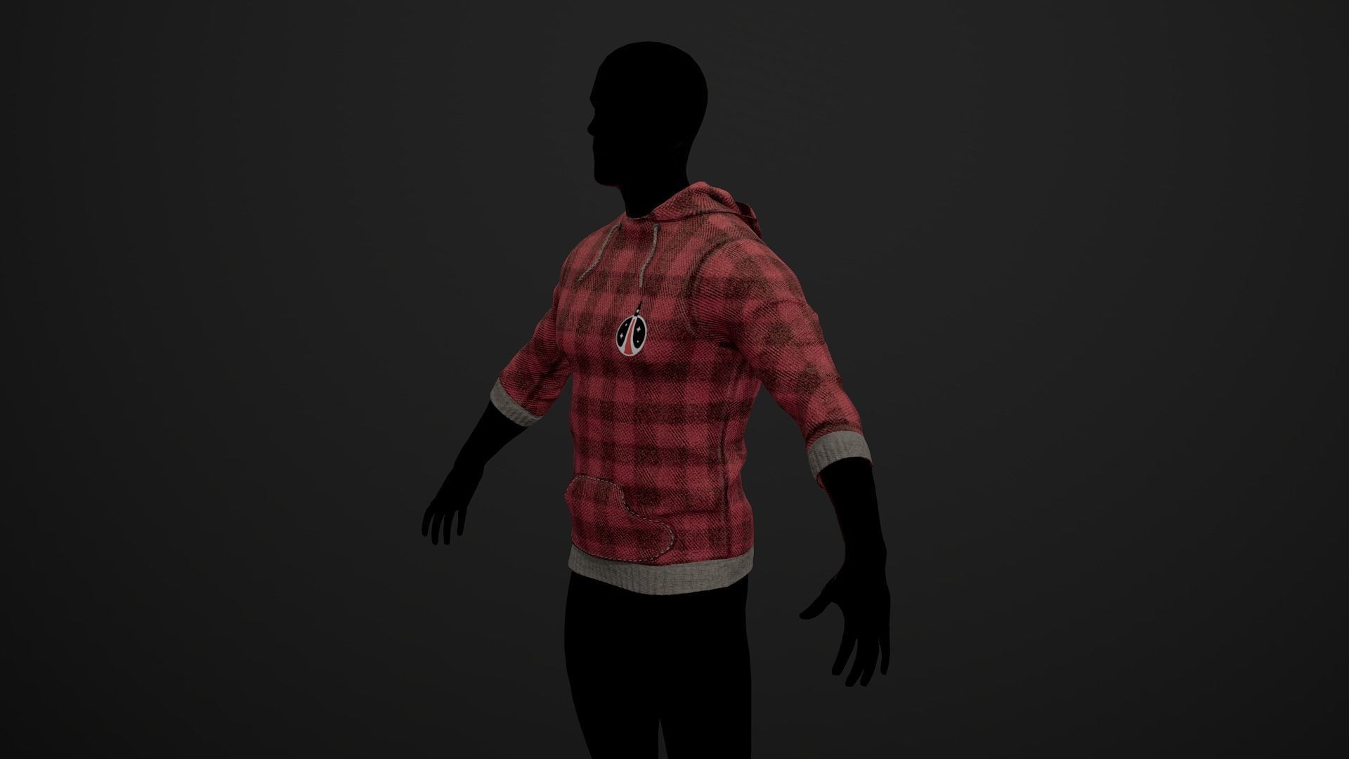 Sweatshirt PBR GameReady plaid hoodie Low-poly 3D model_10