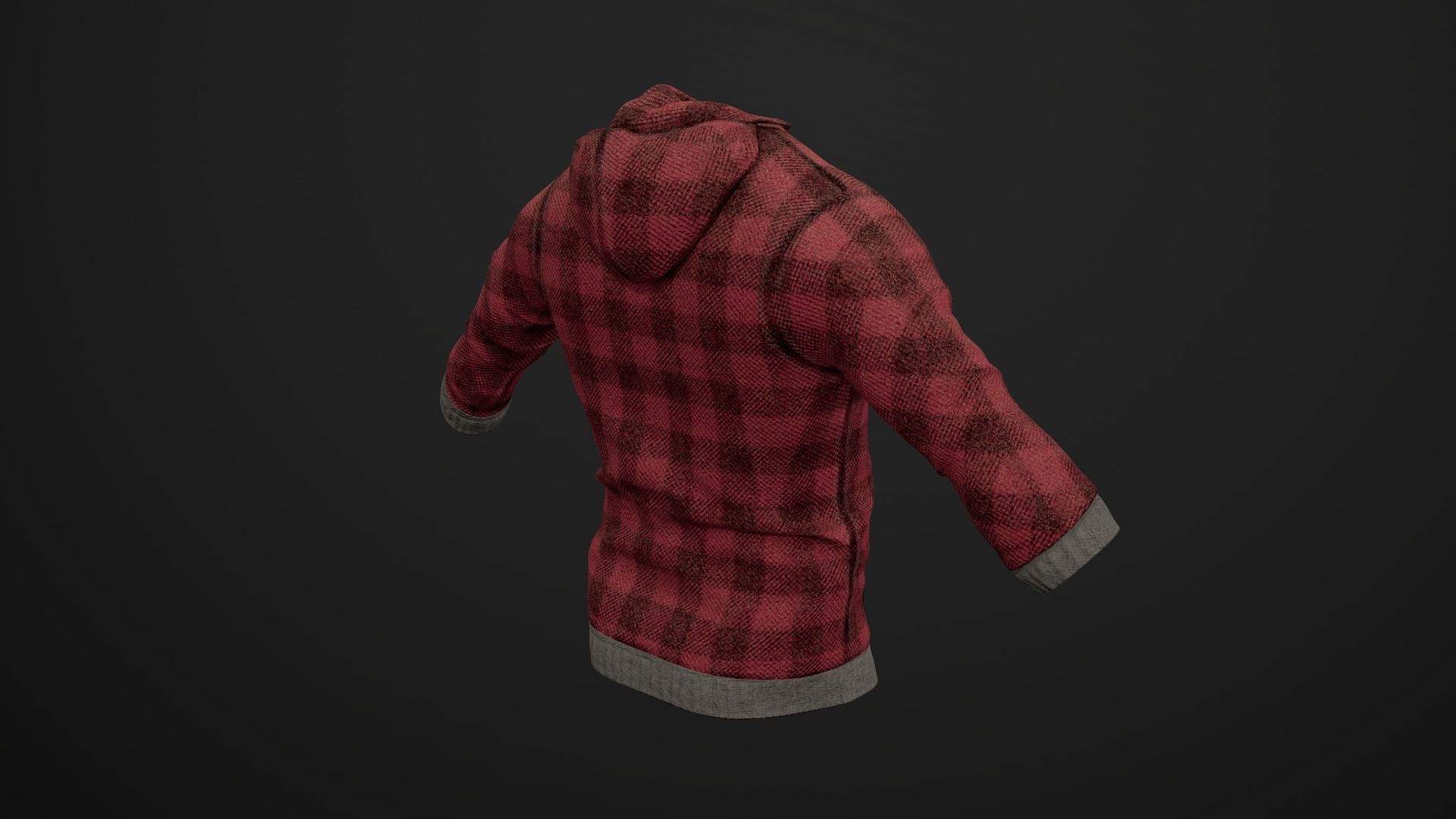 Sweatshirt PBR GameReady plaid hoodie Low-poly 3D model_3