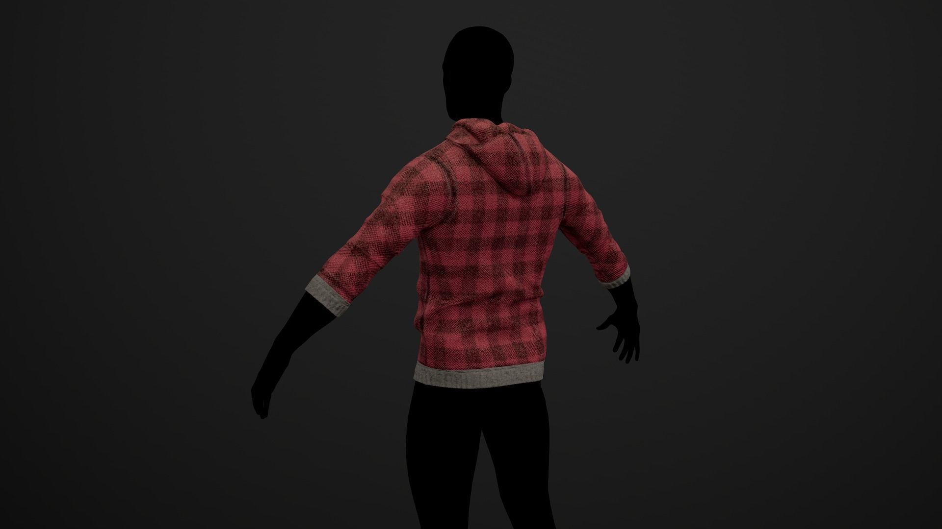 Sweatshirt PBR GameReady plaid hoodie Low-poly 3D model_9