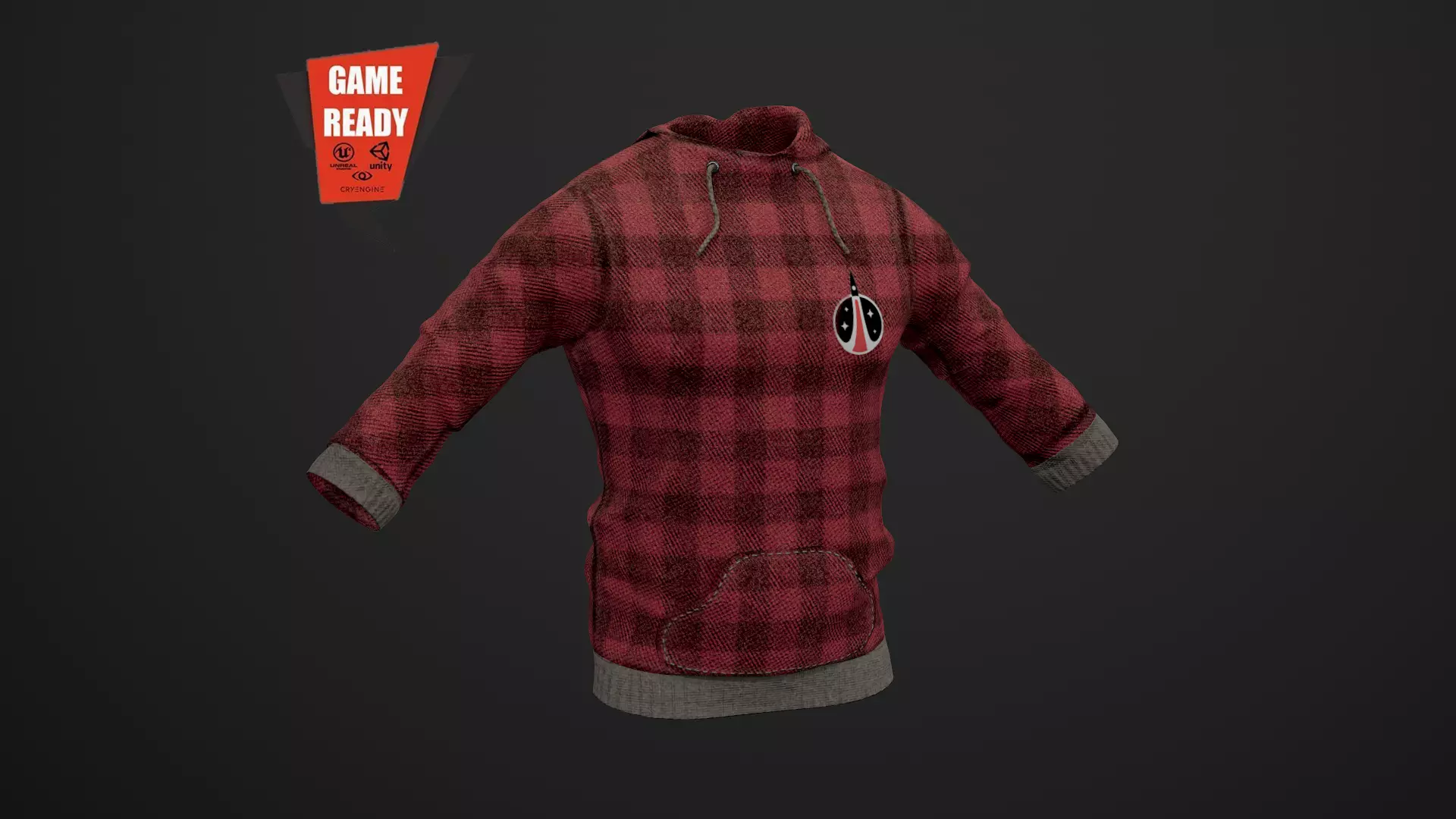 Sweatshirt PBR GameReady plaid hoodie Low-poly 3D model_0