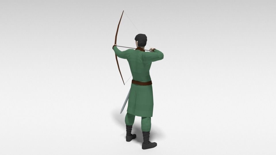 Low Poly Archer man holding sword Low-poly 3D model_5