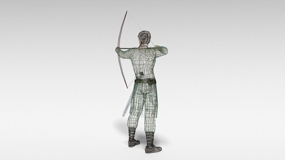 Low Poly Archer man holding sword Low-poly 3D model_14