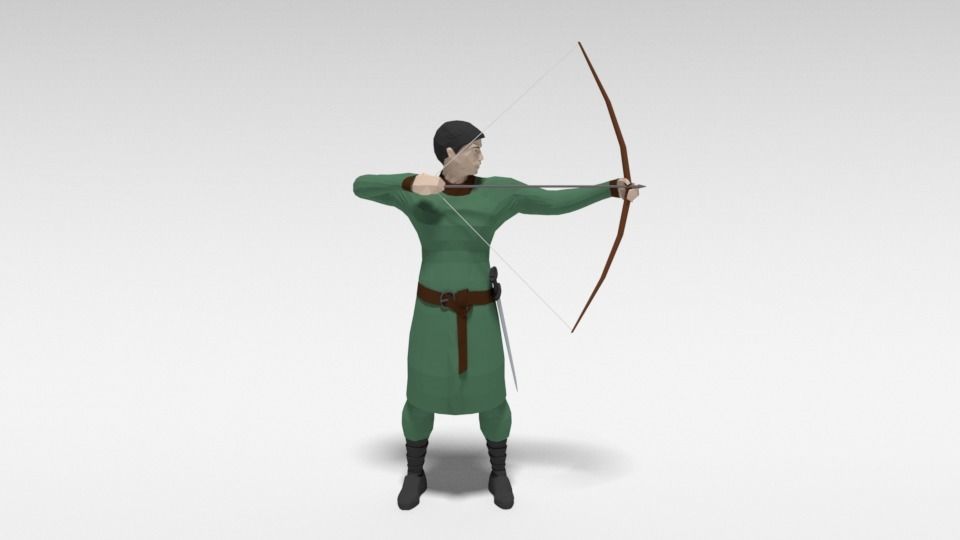 Low Poly Archer man holding sword Low-poly 3D model_2