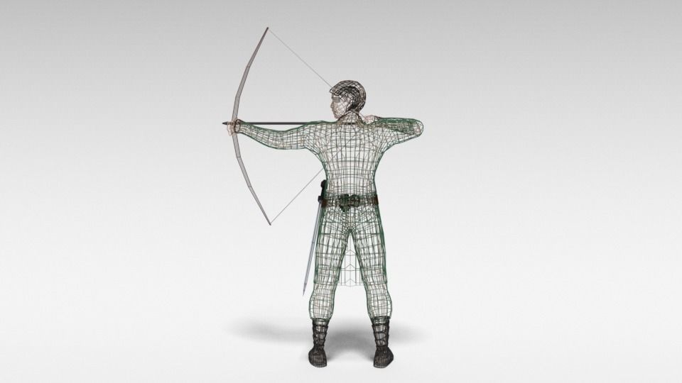 Low Poly Archer man holding sword Low-poly 3D model_15