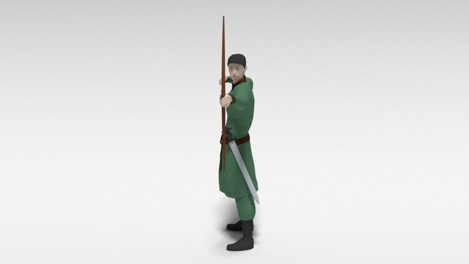 Low Poly Archer man holding sword Low-poly 3D model_1
