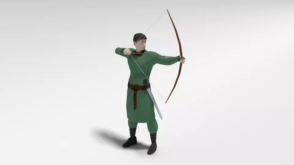 Low Poly Archer man holding sword Low-poly 3D model_0