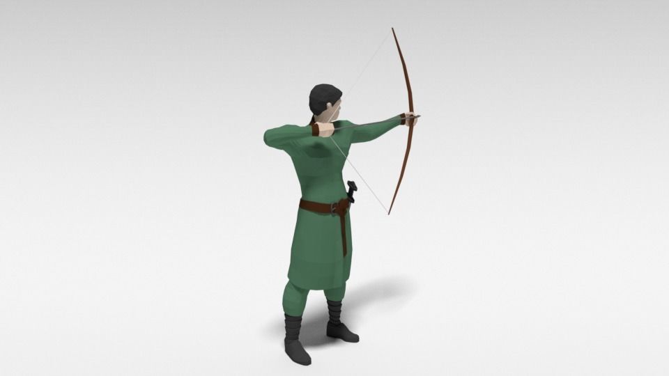 Low Poly Archer man holding sword Low-poly 3D model_3