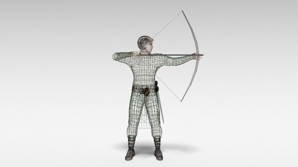 Low Poly Archer man holding sword Low-poly 3D model_11