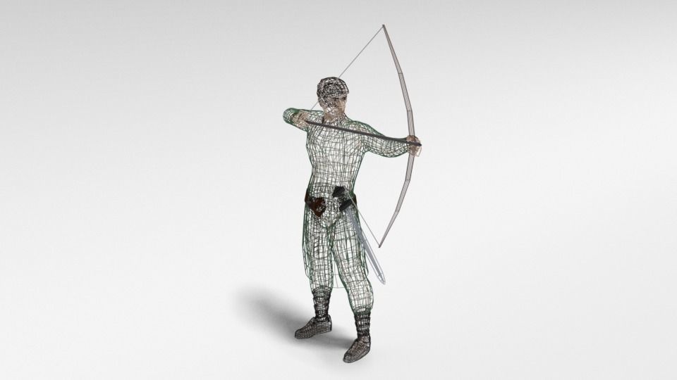 Low Poly Archer man holding sword Low-poly 3D model_9