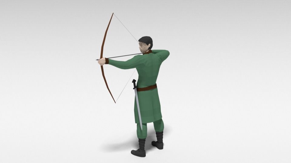 Low Poly Archer man holding sword Low-poly 3D model_7