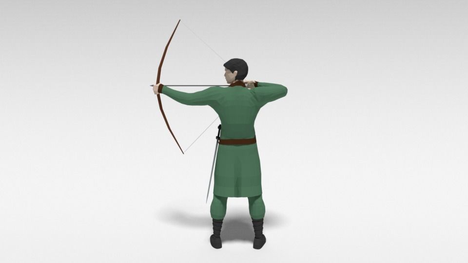 Low Poly Archer man holding sword Low-poly 3D model_6