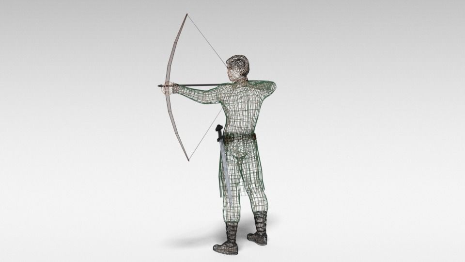 Low Poly Archer man holding sword Low-poly 3D model_16