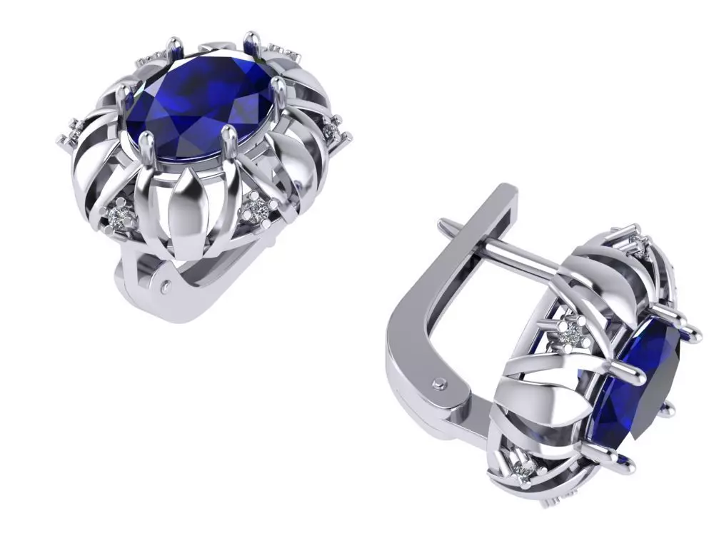 Earrings with oval diamond 3D print model