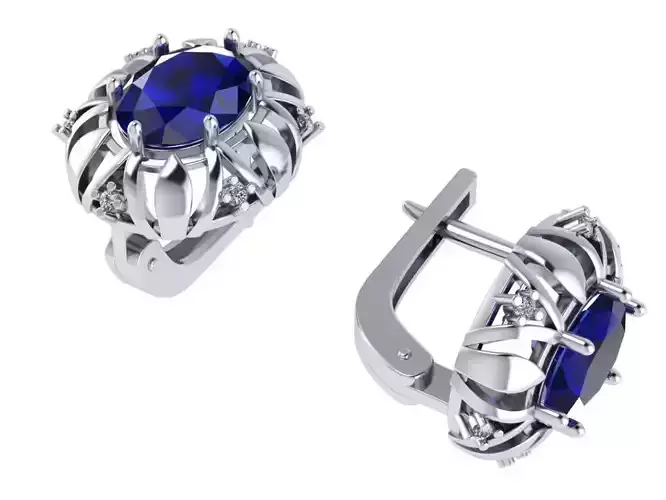 Earrings with oval diamond 3D print model
