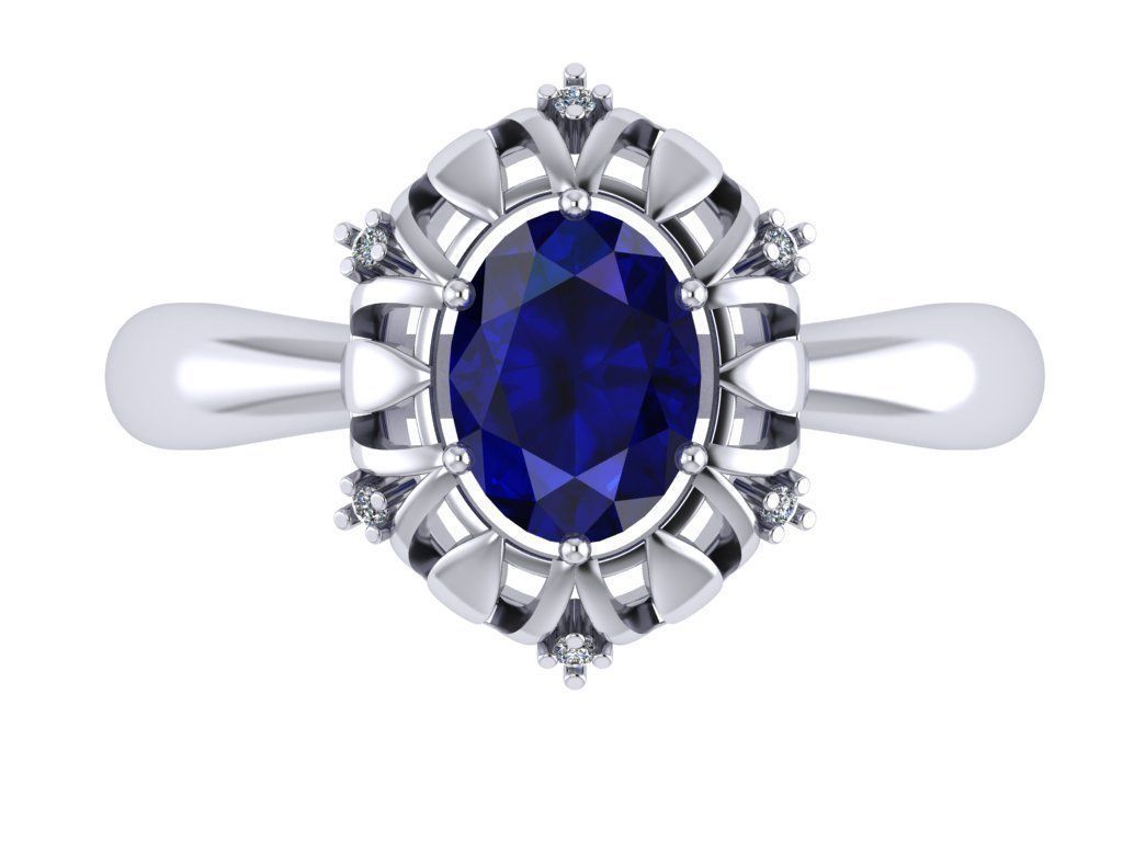 Ring with diamond oval 3D print model_1