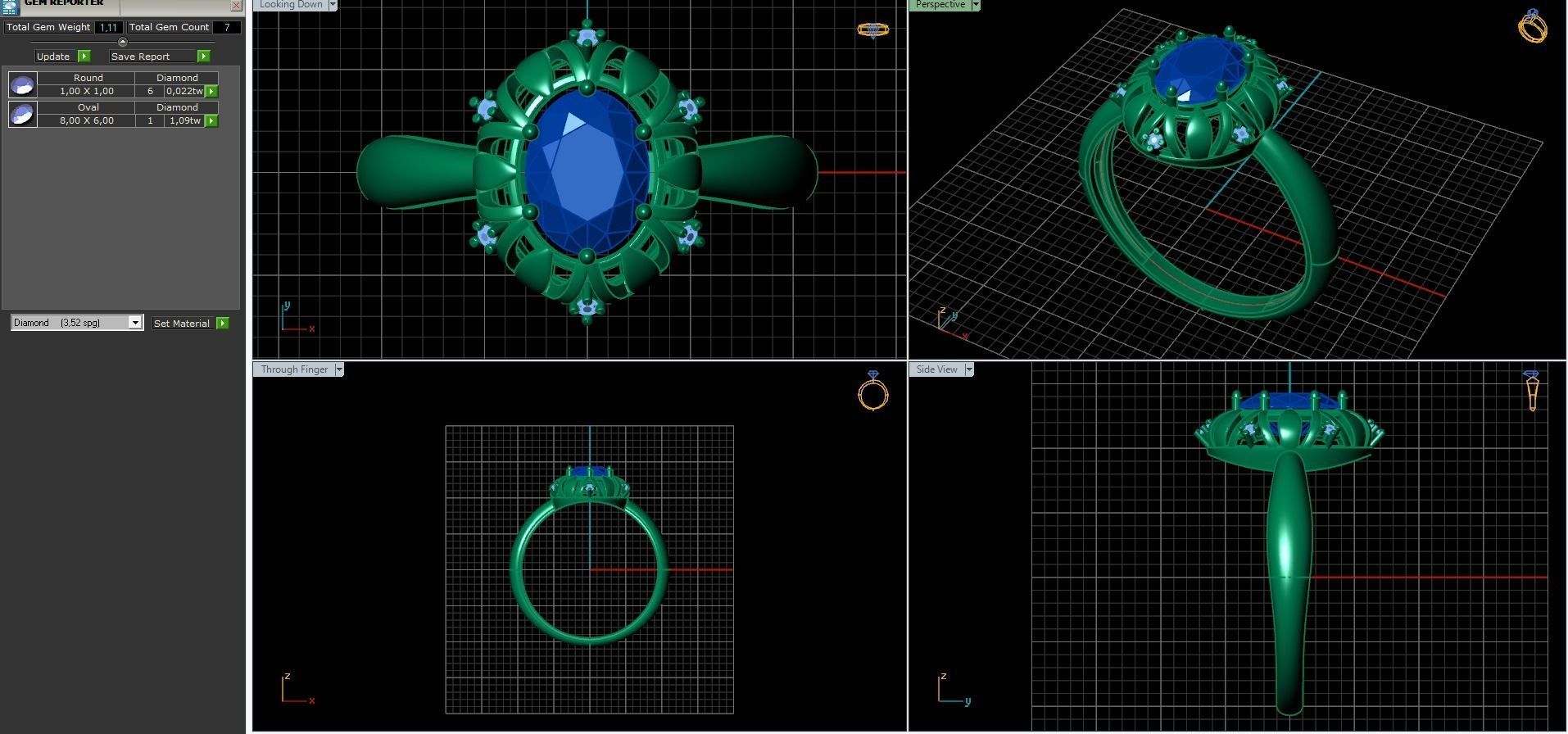Ring with diamond oval 3D print model_5