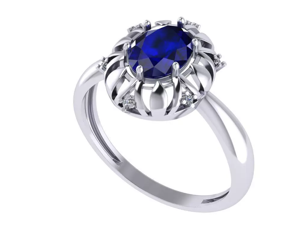 Ring with diamond oval 3D print model_0