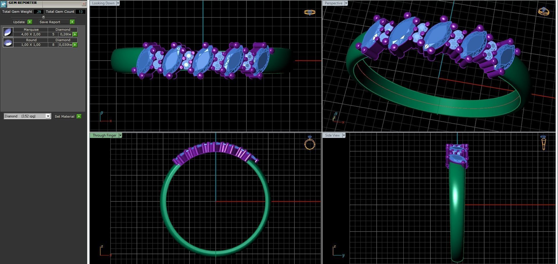 Diamond ring with marquise  3D print model_4