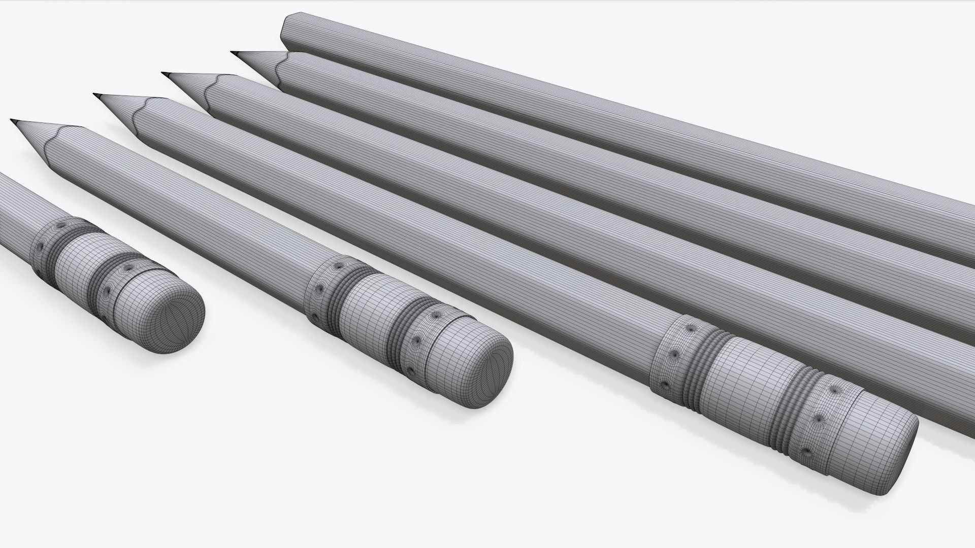 Pencils with rubber various sizes 3D model_7