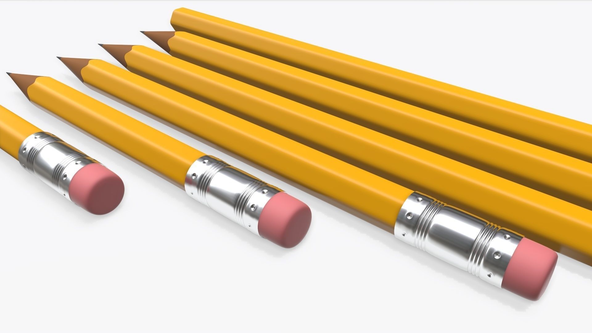 Pencils with rubber various sizes 3D model_2