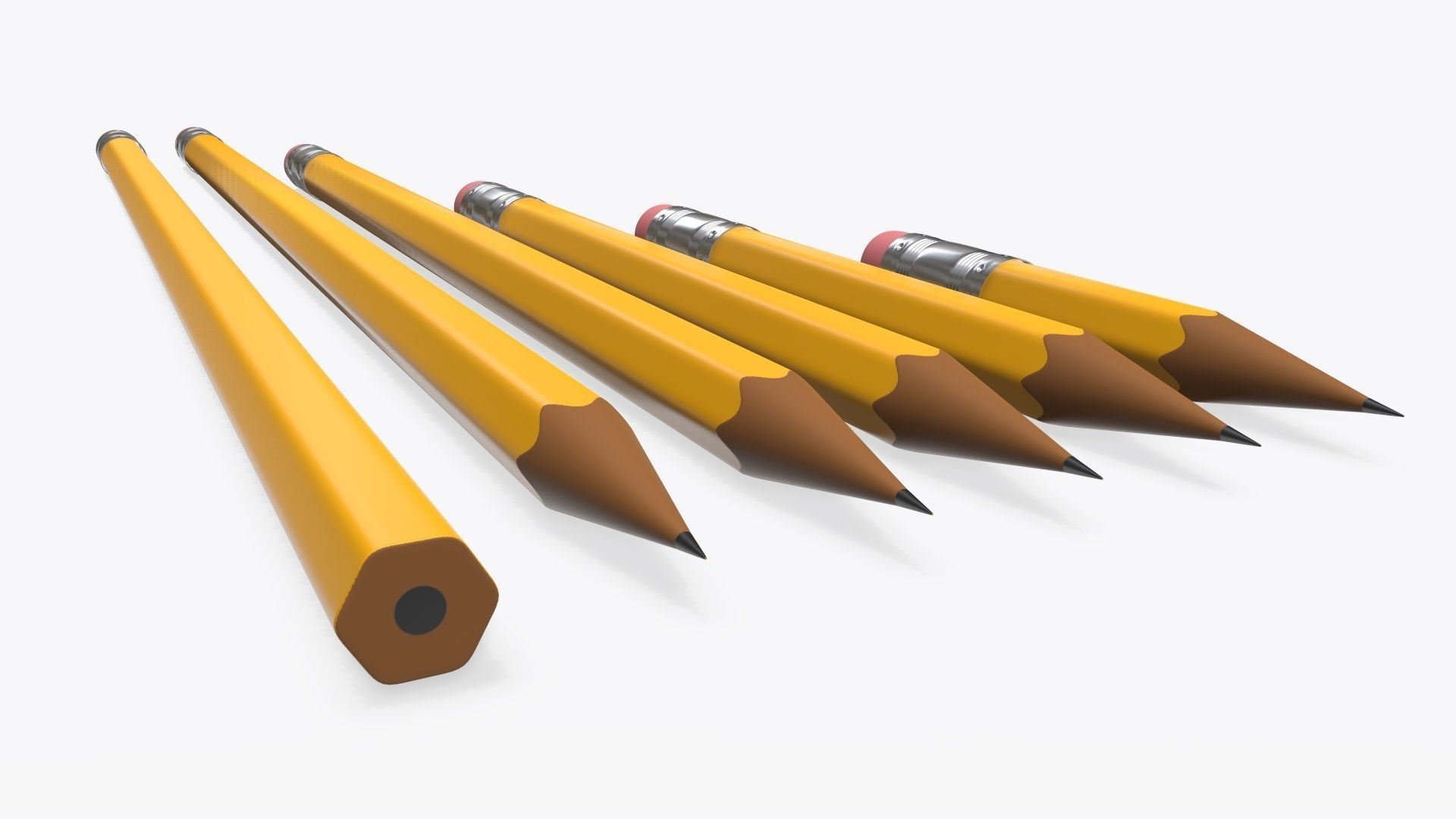 Pencils with rubber various sizes 3D model_5