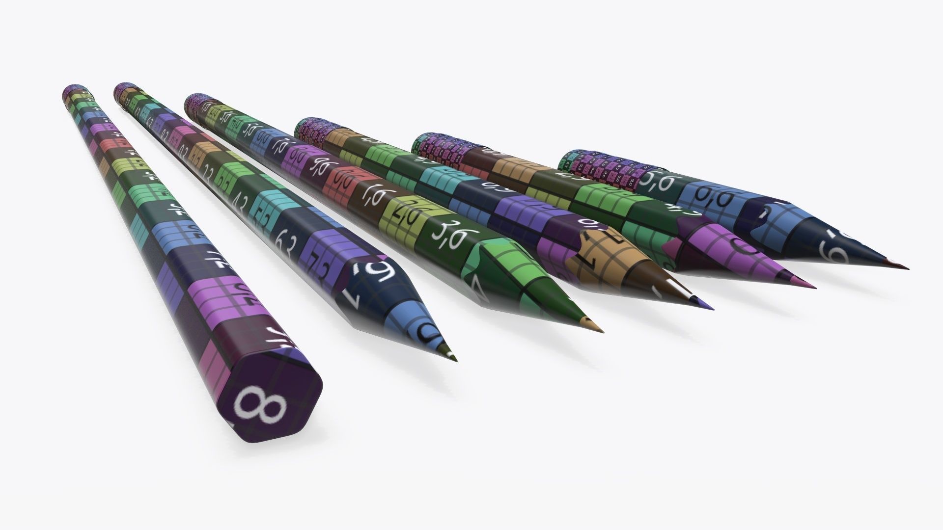 Pencils with rubber various sizes 3D model_15
