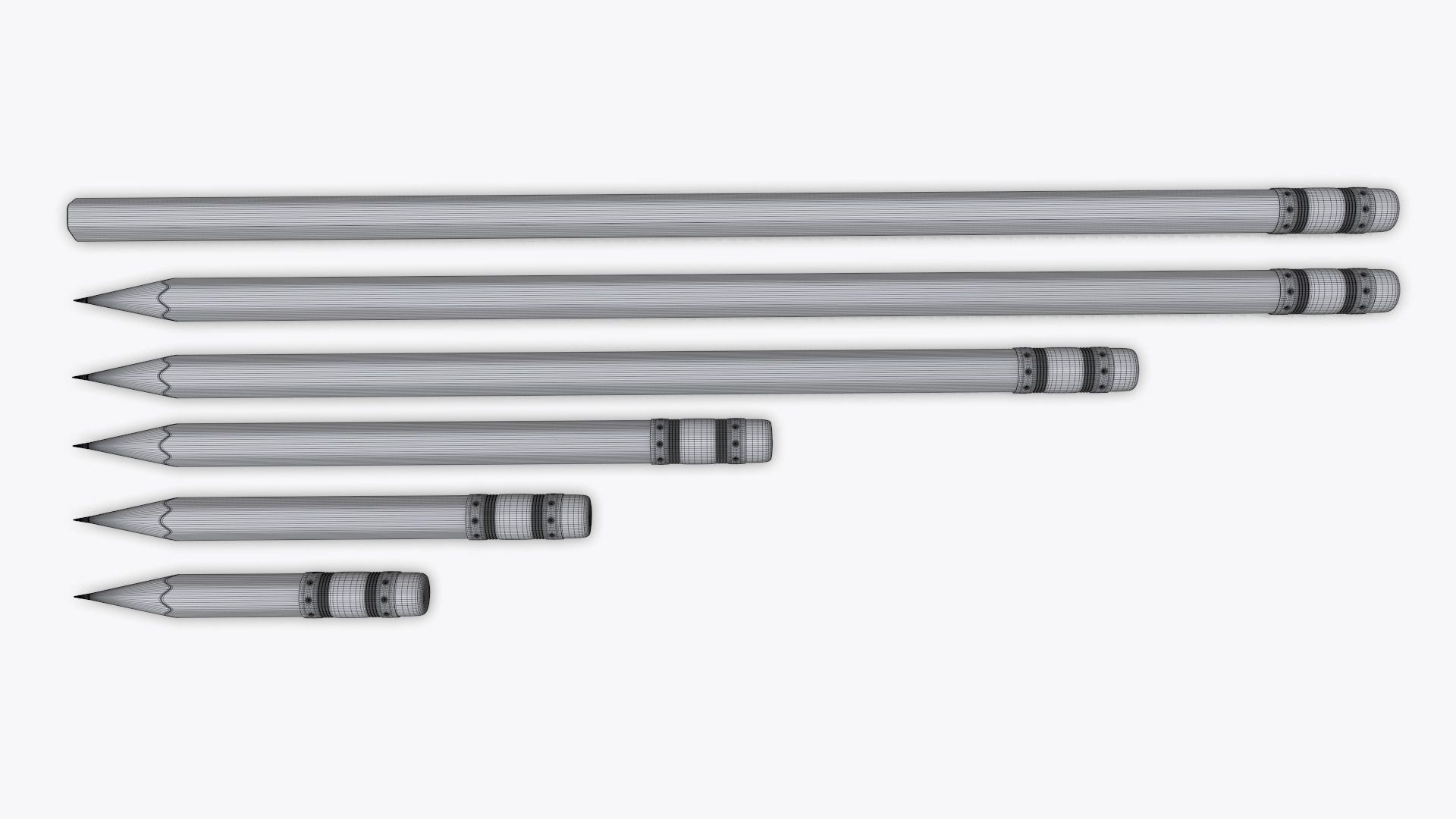 Pencils with rubber various sizes 3D model_6