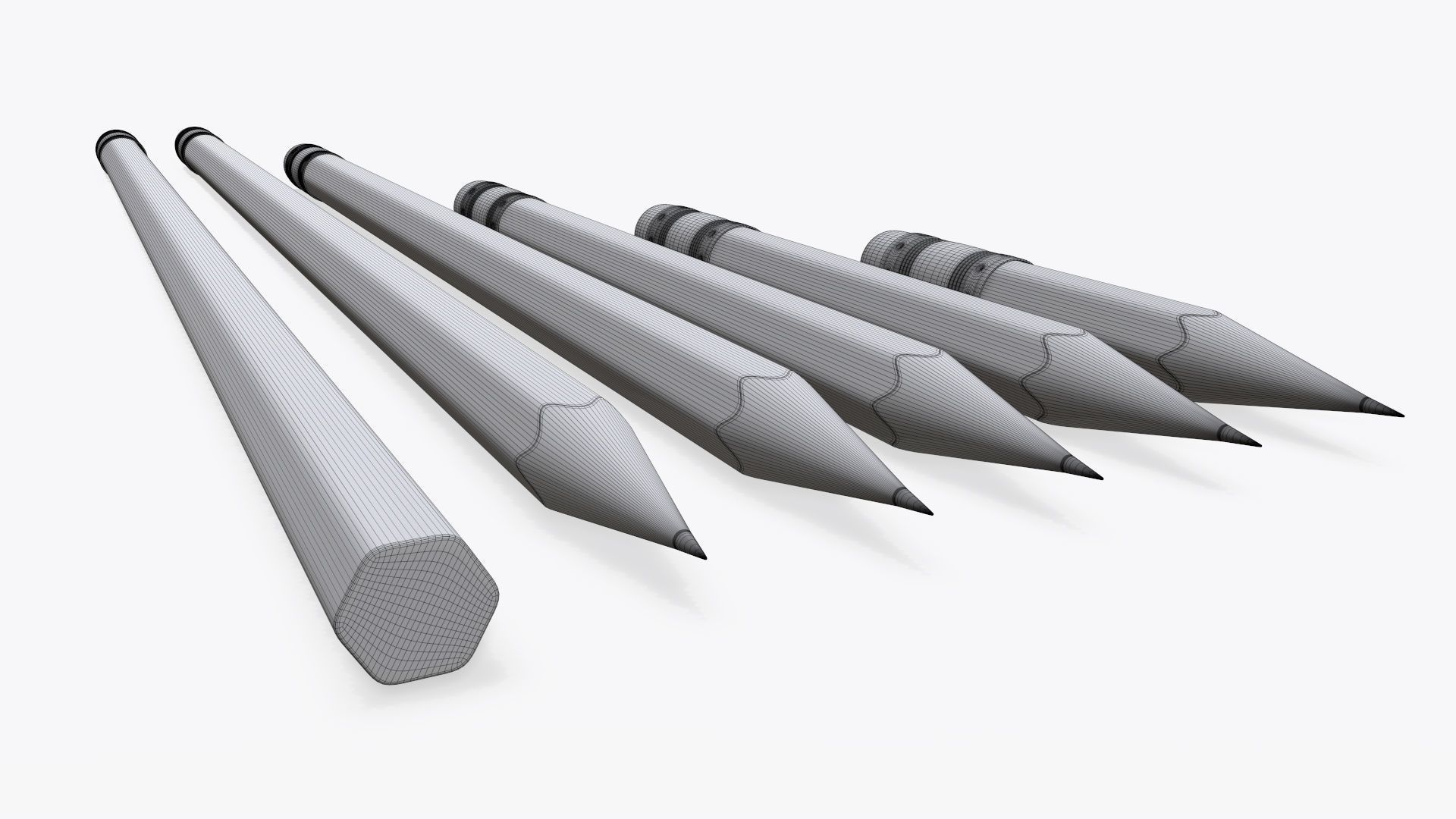 Pencils with rubber various sizes 3D model_10
