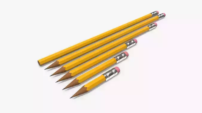 Pencils with rubber various sizes 3D model