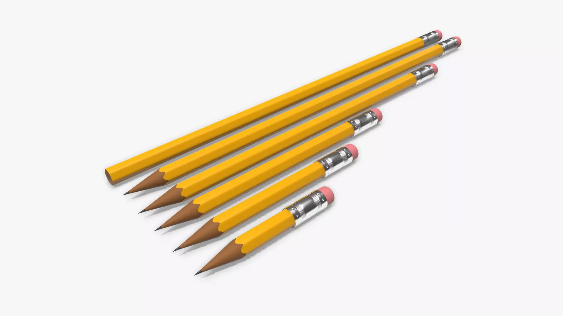 Pencils with rubber various sizes 3D model_0