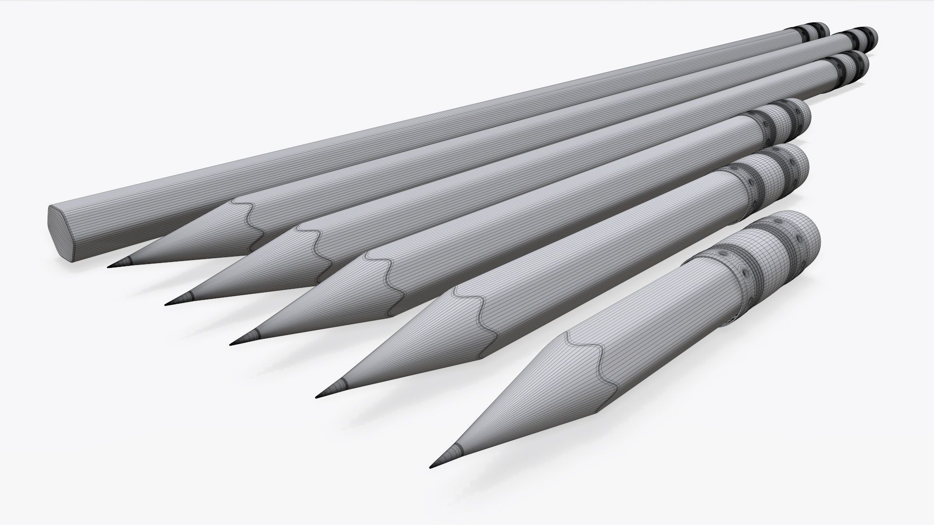 Pencils with rubber various sizes 3D model_9