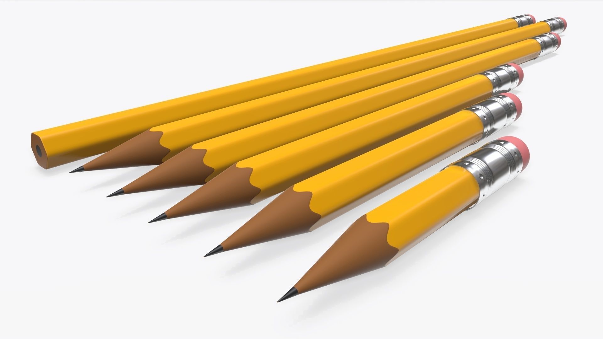 Pencils with rubber various sizes 3D model_4