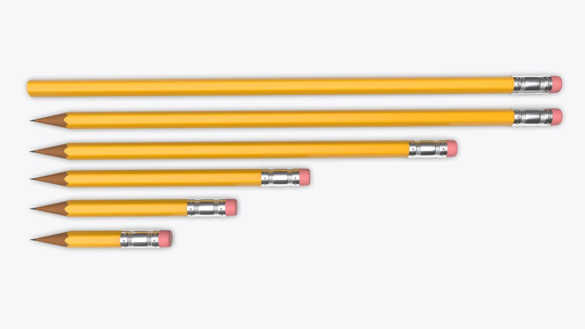 Pencils with rubber various sizes 3D model_1
