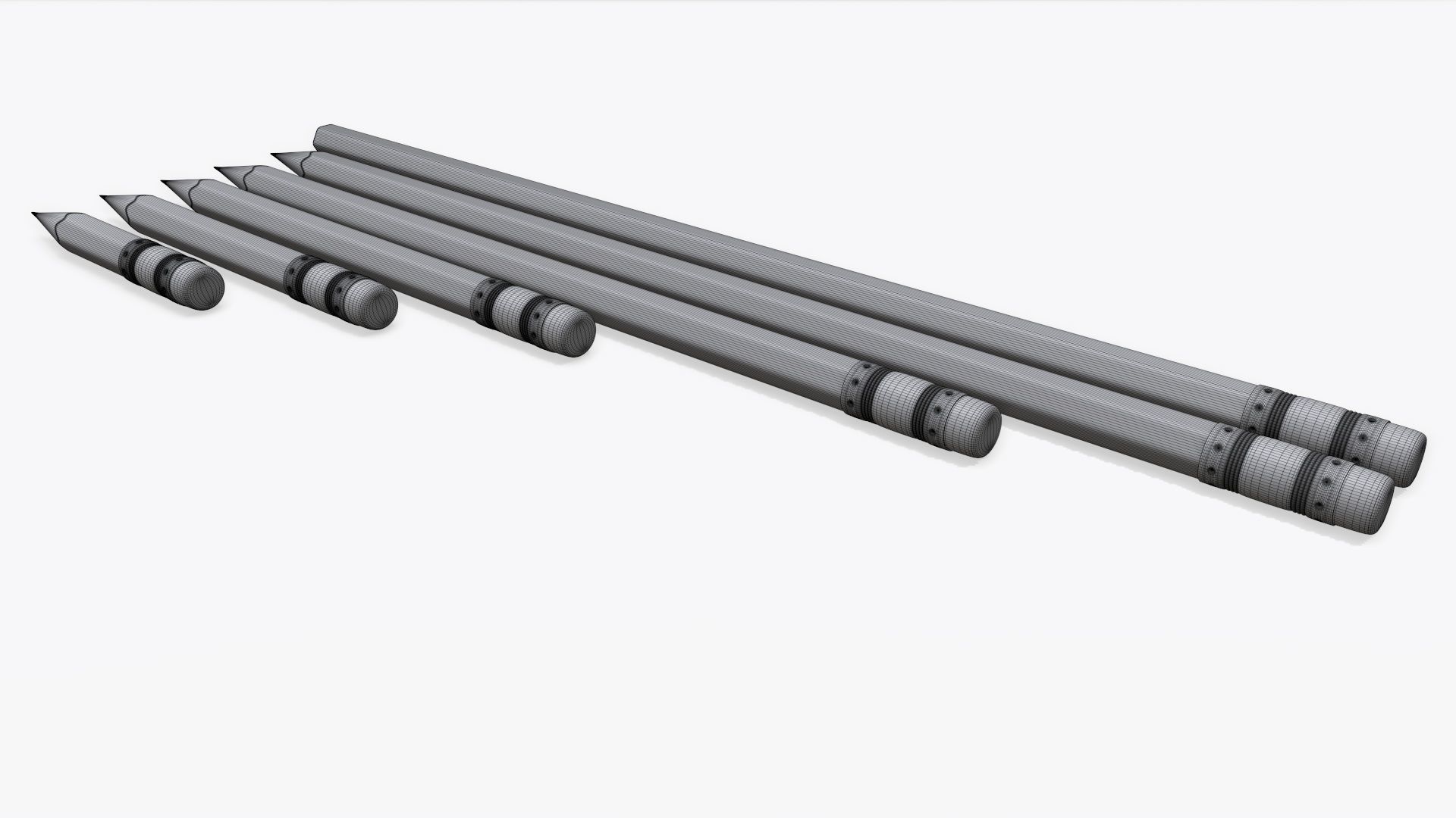 Pencils with rubber various sizes 3D model_8