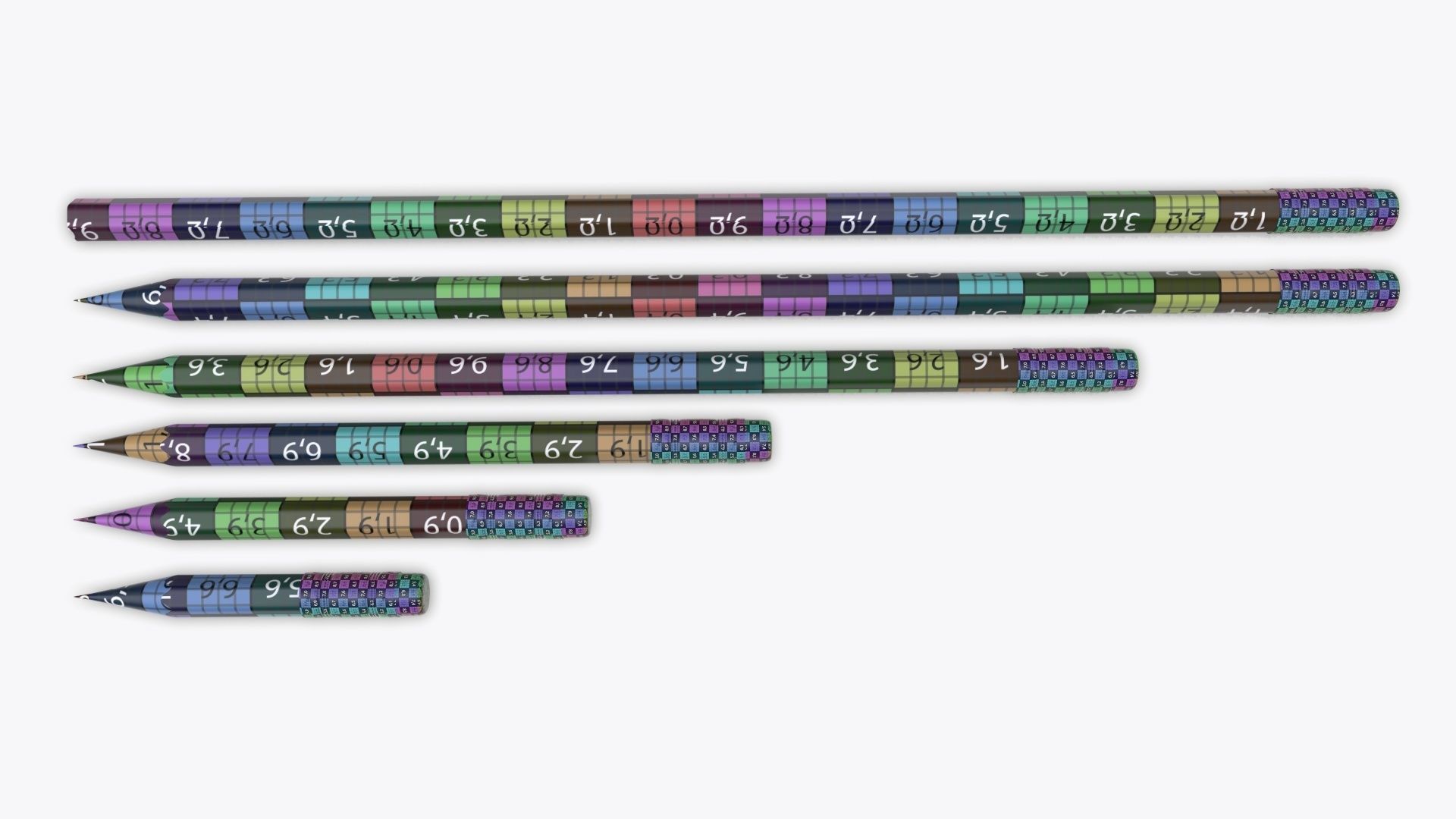 Pencils with rubber various sizes 3D model_11