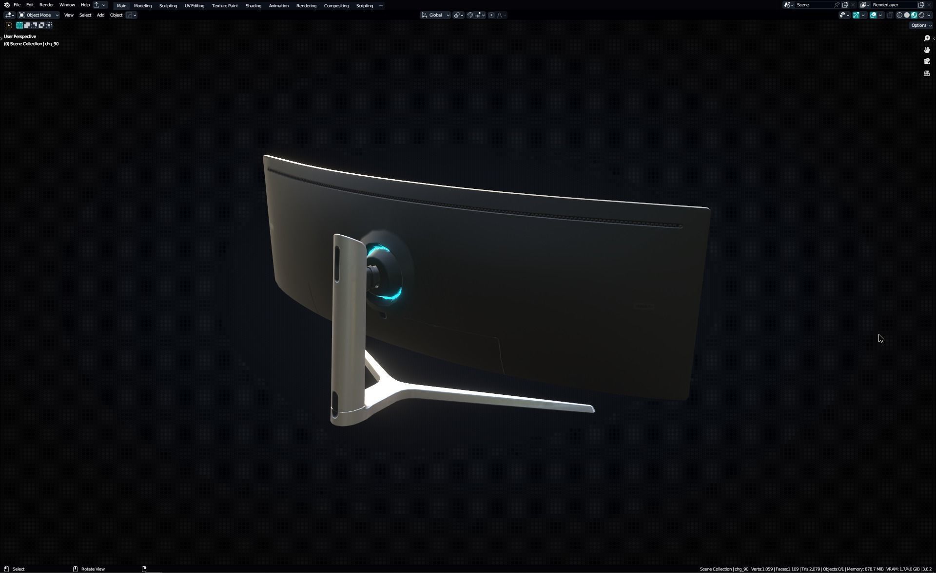 Samsung 49 Inch CHG90 QLED Gaming Monitor  Low-poly 3D model_13